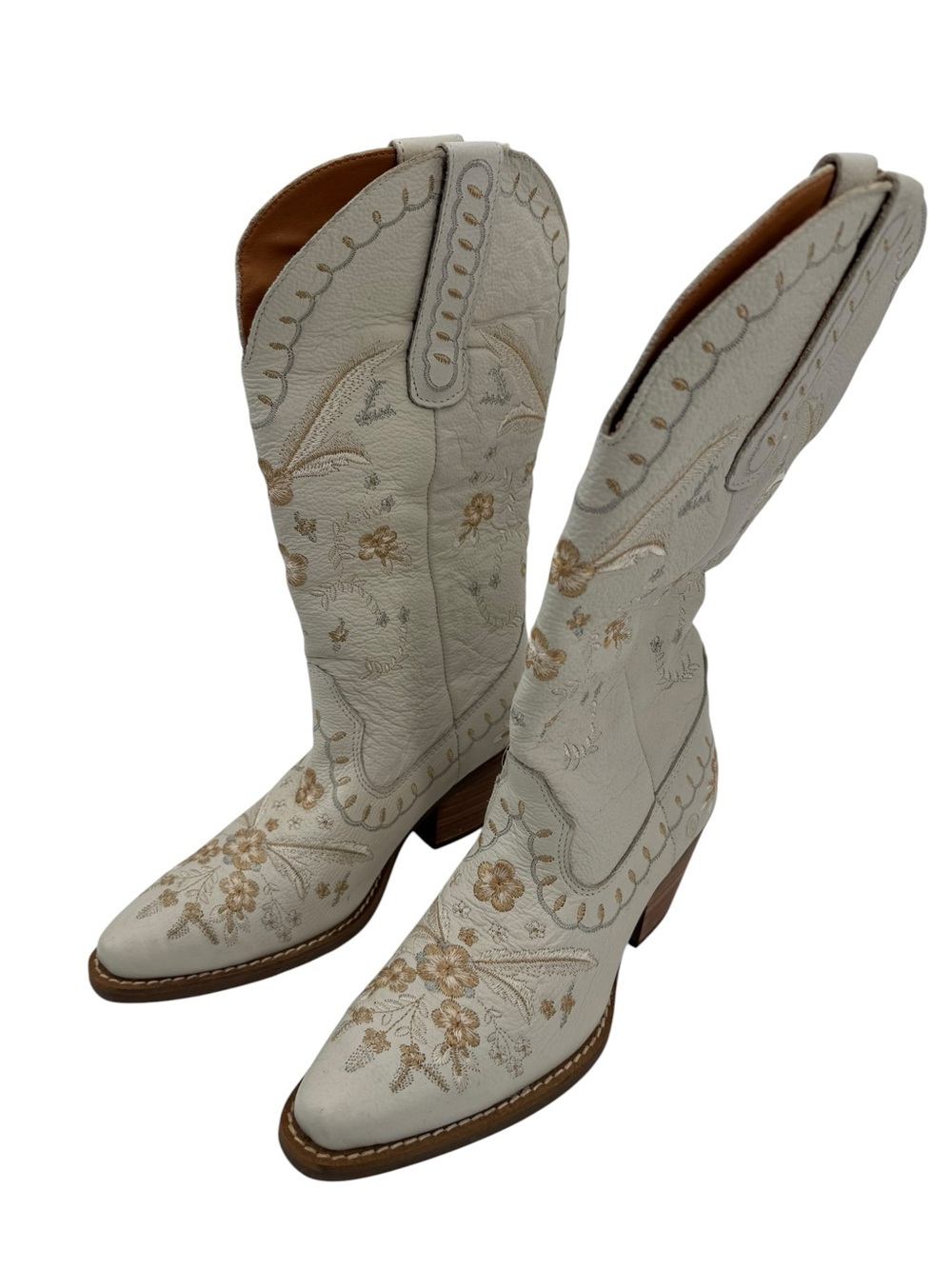 Dingo Wedding White Leather Floral Embroidered Cowboy Boots 6.5 - Picture 3 of 5